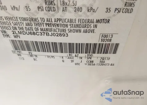 2007 Lincoln Mkx from USA, damaged, VIN 2LMDU68C37BJ02893